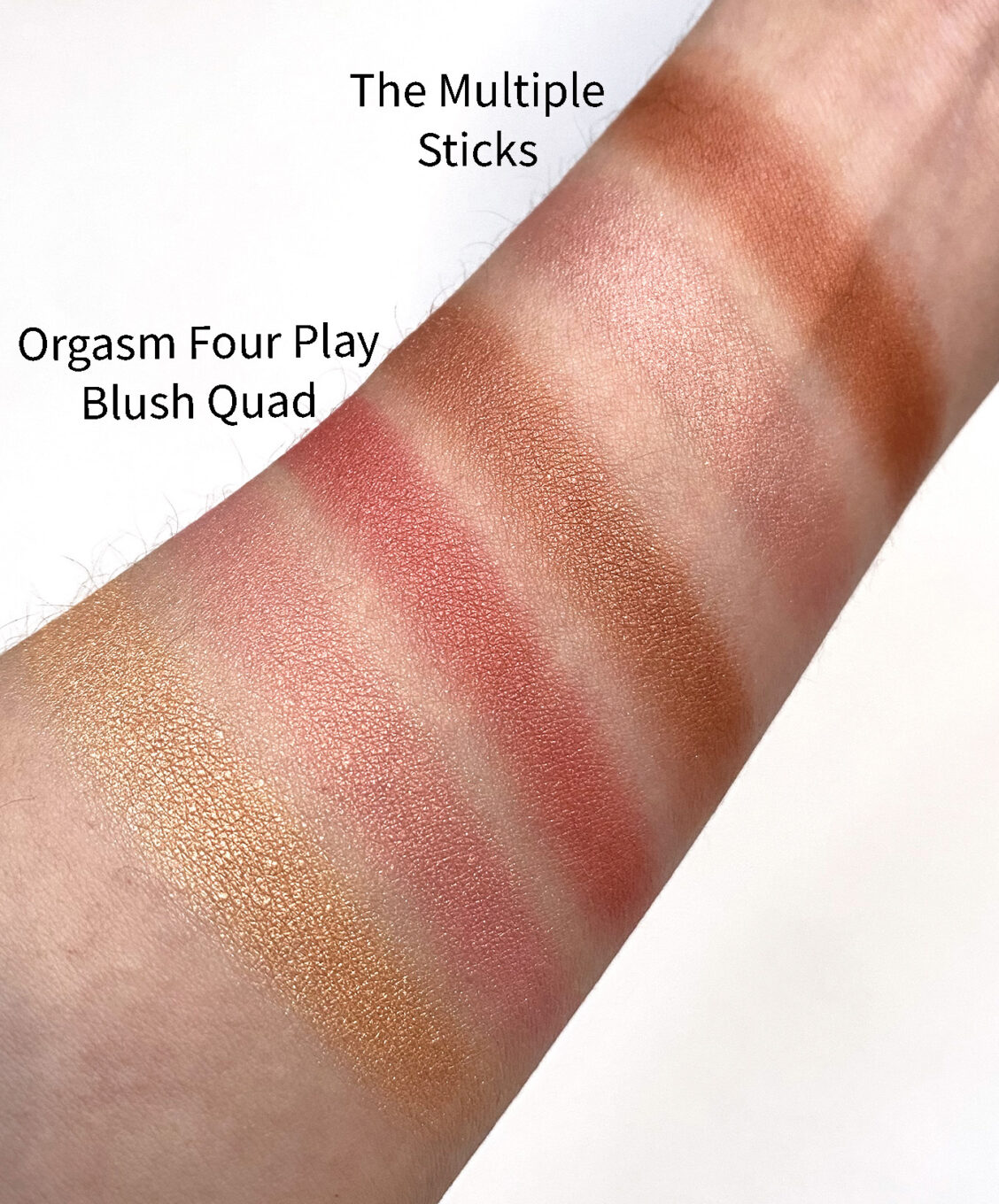 NARS Orgasm Four Play palette and the Multiple Sticks swatches