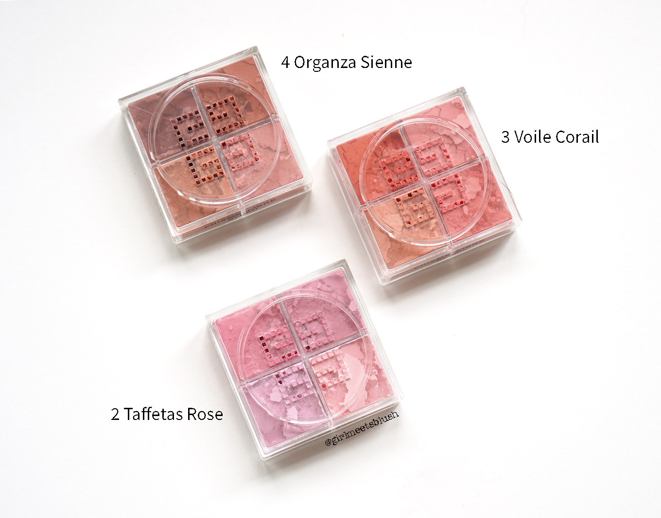 Givenchy Prisme Libre blushes 3 shades Taffetas Rose Voile Corail Organza Sienne